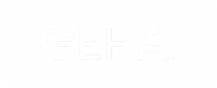 GEHA logo on a light rounded card background as a brand mark