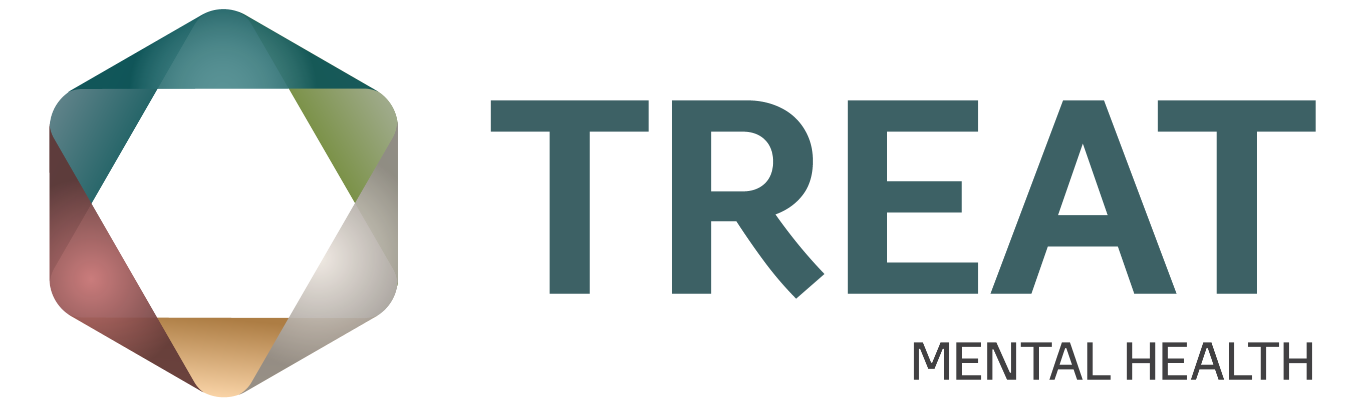 TREAT Mental Health Tennessee logo. Modern hexagon with colorful segments. Mental health services in TN.