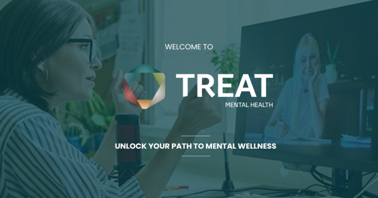Online mental health therapy session. Woman on video call with therapist. Treat Mental Health, unlock your path to mental wellness.